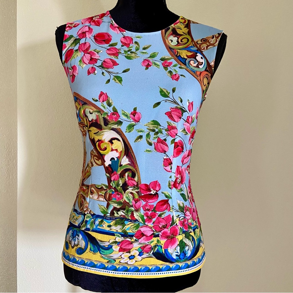 Dolce & Gabbana Wheel Floral Printed Top Size 38